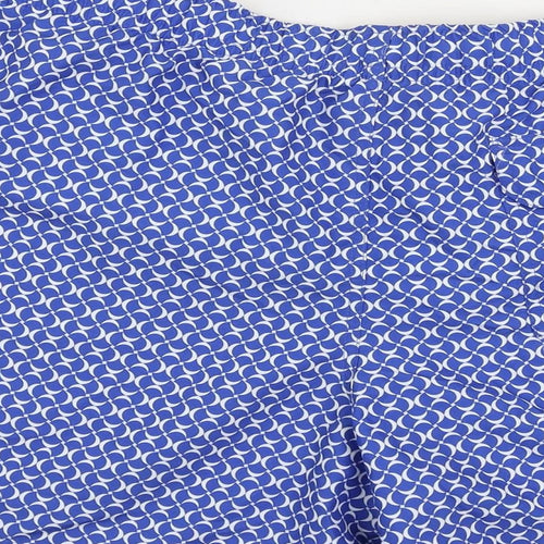 Marks and Spencer Mens Blue Geometric Polyester Bermuda Shorts Size 3XL L6 in Regular Drawstring - Swim Shorts