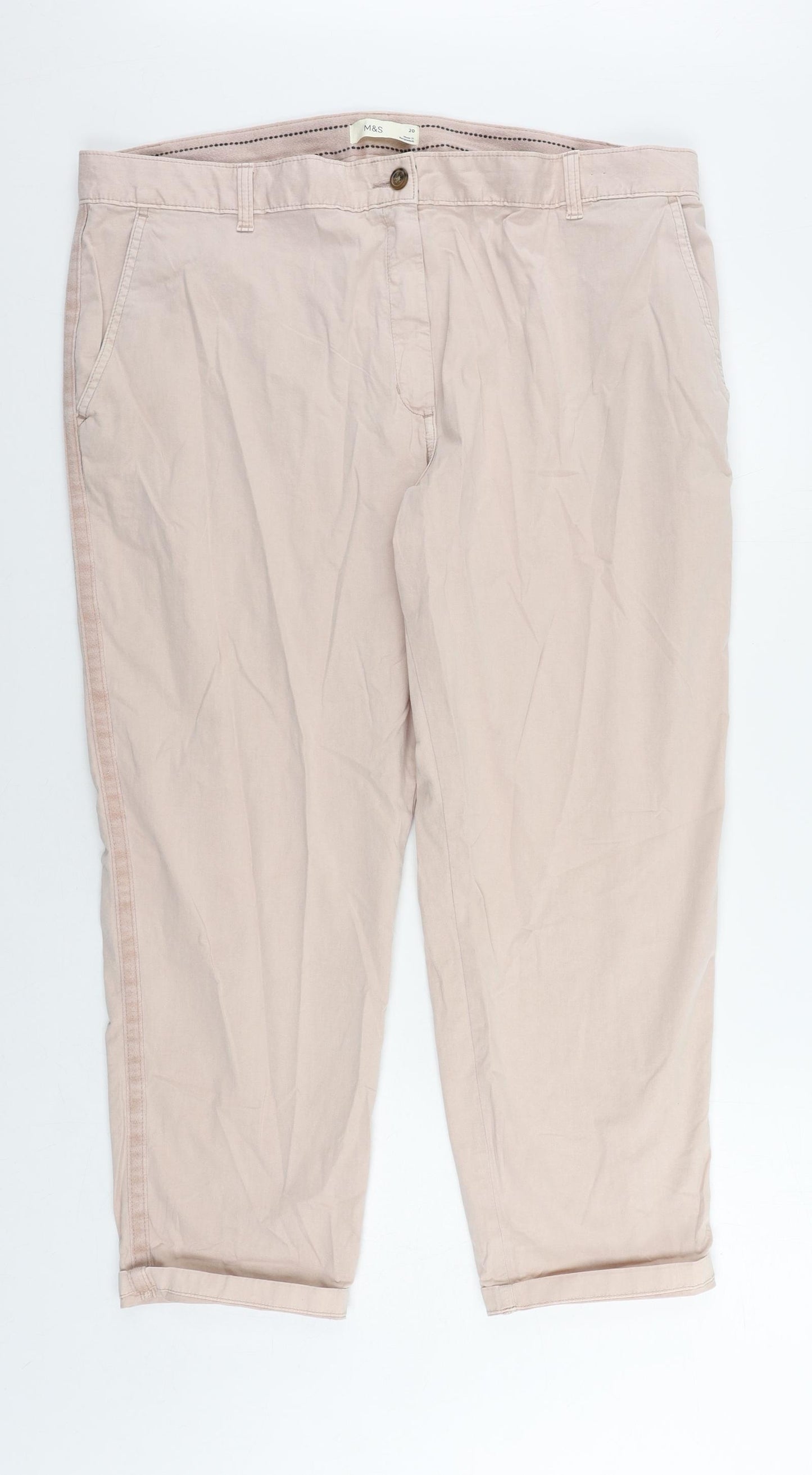 Marks and Spencer Womens Pink Cotton Chino Trousers Size 20 L27 in Regular Zip