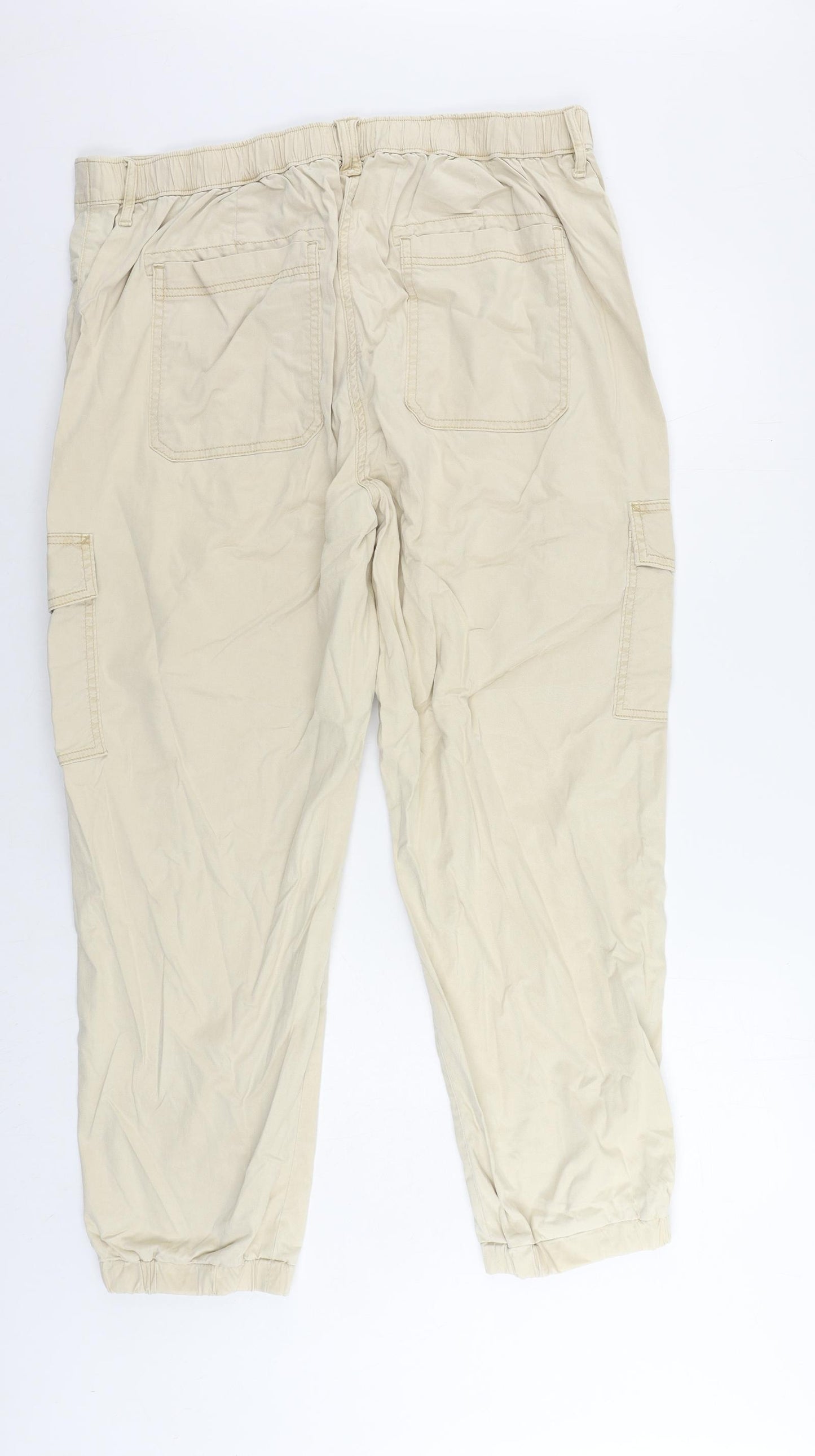 Marks and Spencer Womens Beige Lyocell Cargo Trousers Size 18 L27 in Regular Zip - Elastic Waist