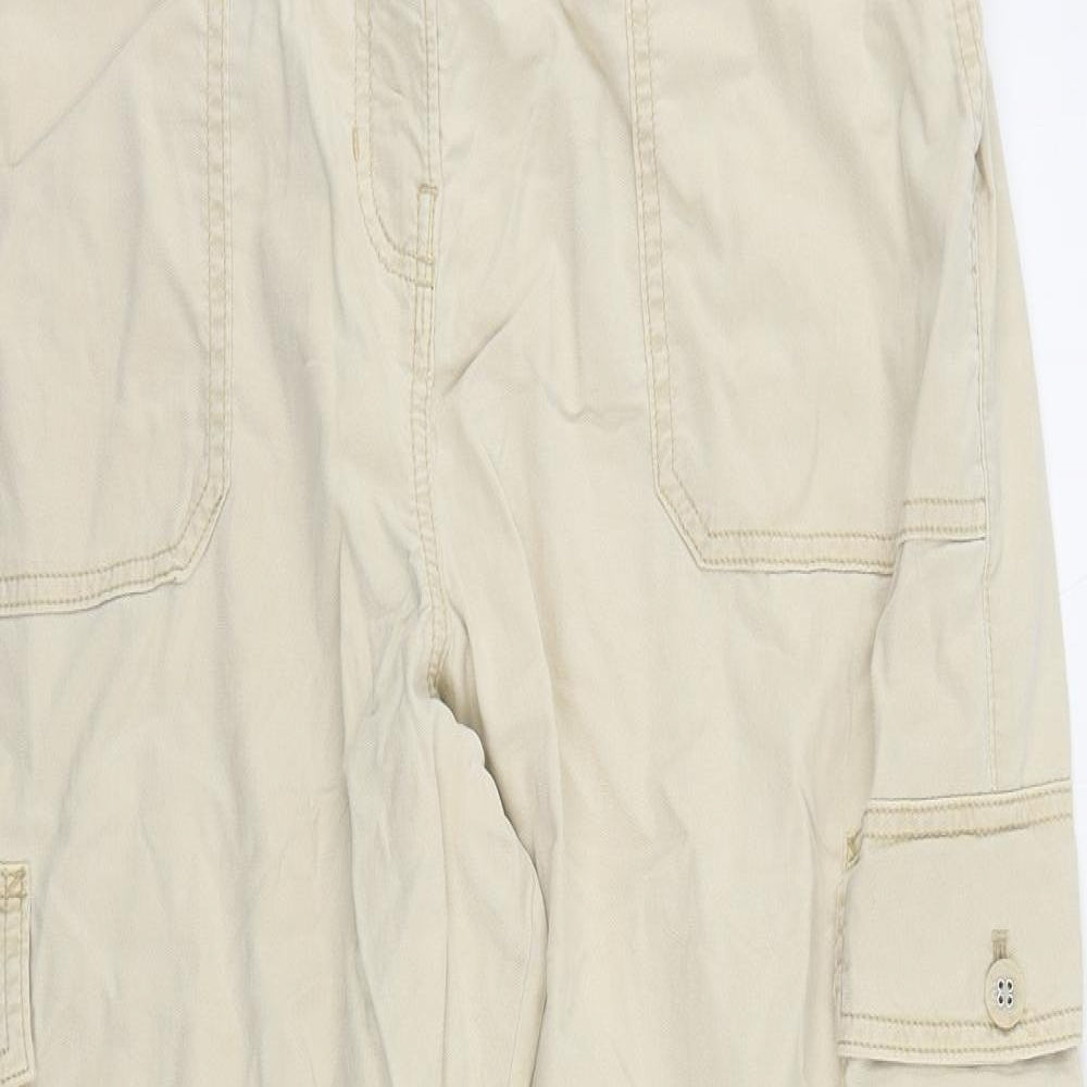 Marks and Spencer Womens Beige Lyocell Cargo Trousers Size 18 L27 in Regular Zip - Elastic Waist