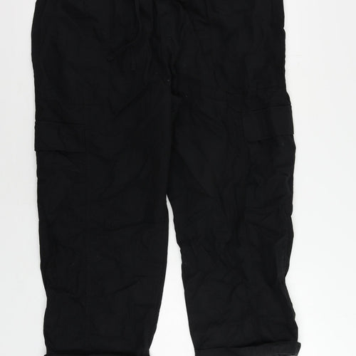 Marks and Spencer Womens Black Cotton Trousers Size 20 L25 in Regular Drawstring - Elastic Waist