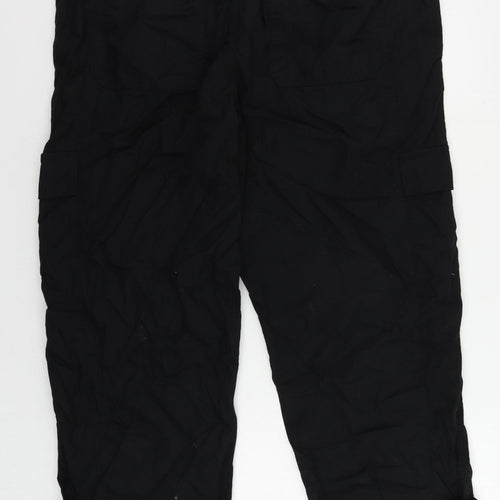 Marks and Spencer Womens Black Cotton Trousers Size 20 L25 in Regular Drawstring - Elastic Waist
