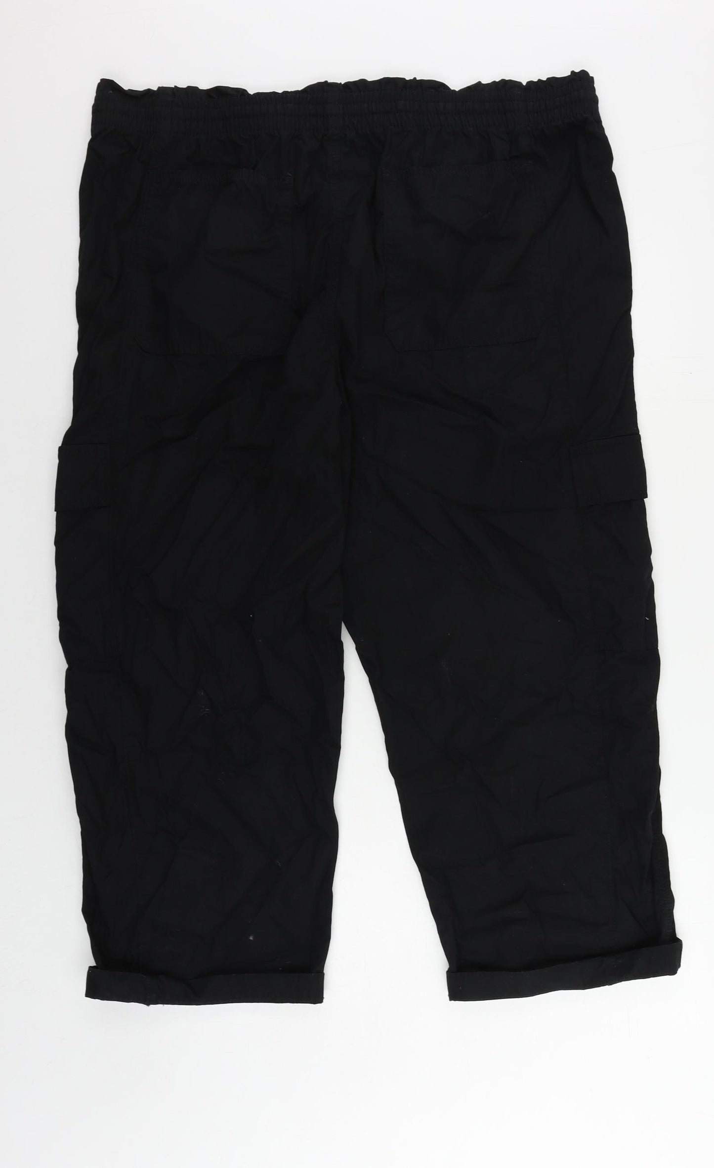 Marks and Spencer Womens Black Cotton Trousers Size 20 L25 in Regular Drawstring - Elastic Waist