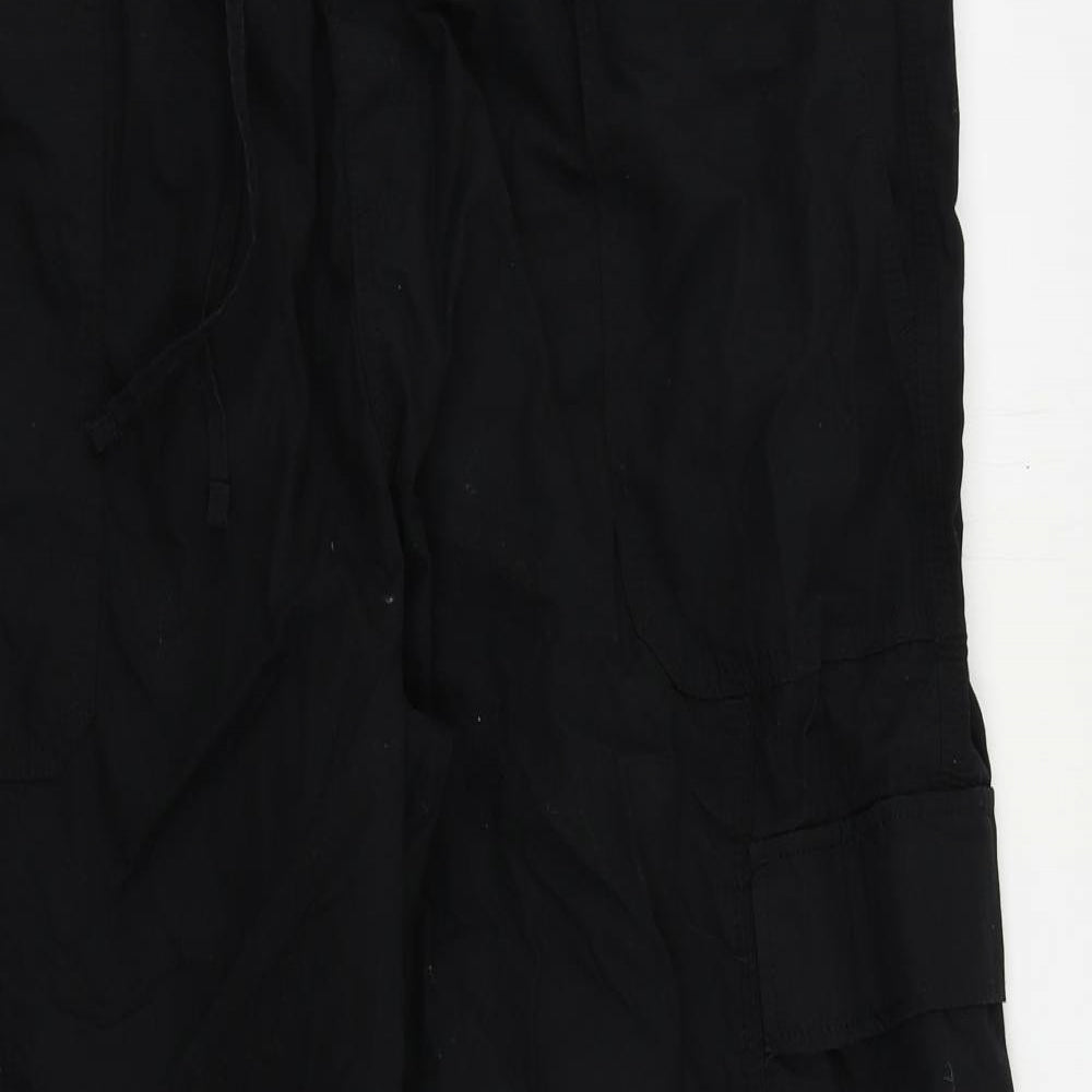 Marks and Spencer Womens Black Cotton Trousers Size 20 L25 in Regular Drawstring - Elastic Waist