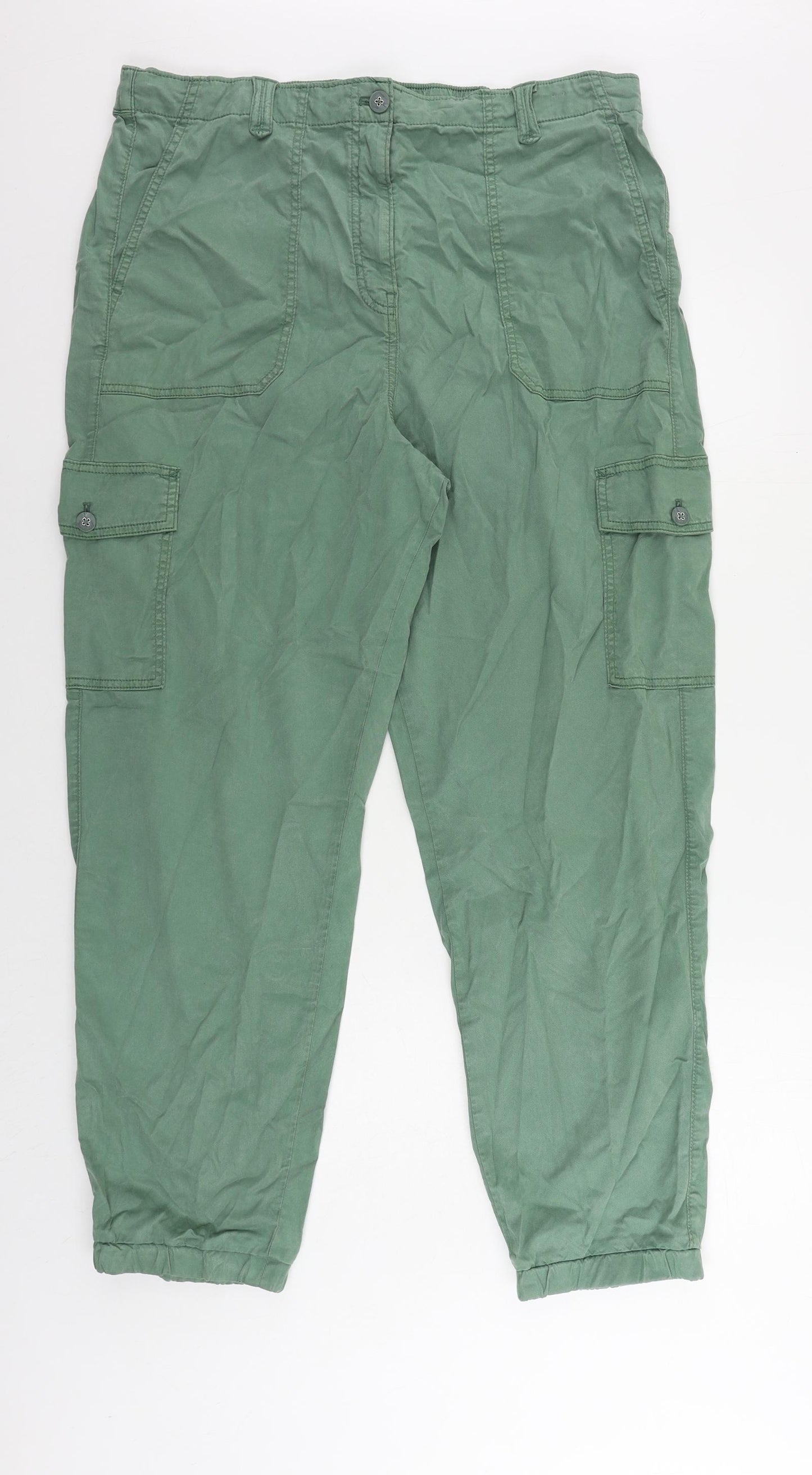 Marks and Spencer Womens Green Lyocell Cargo Trousers Size 18 L29 in Regular Zip - Elastic Waist