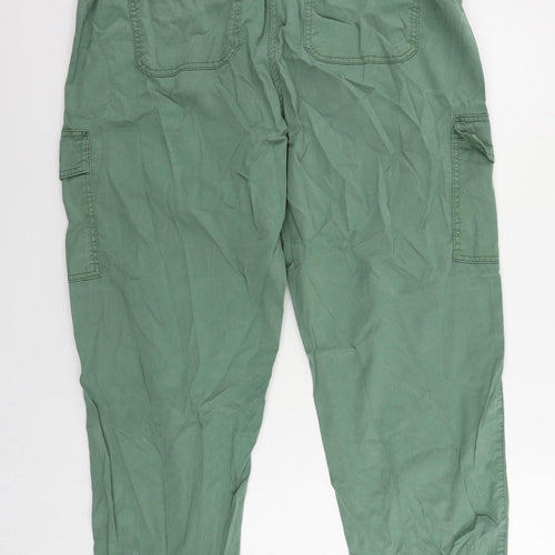 Marks and Spencer Womens Green Lyocell Cargo Trousers Size 18 L29 in Regular Zip - Elastic Waist