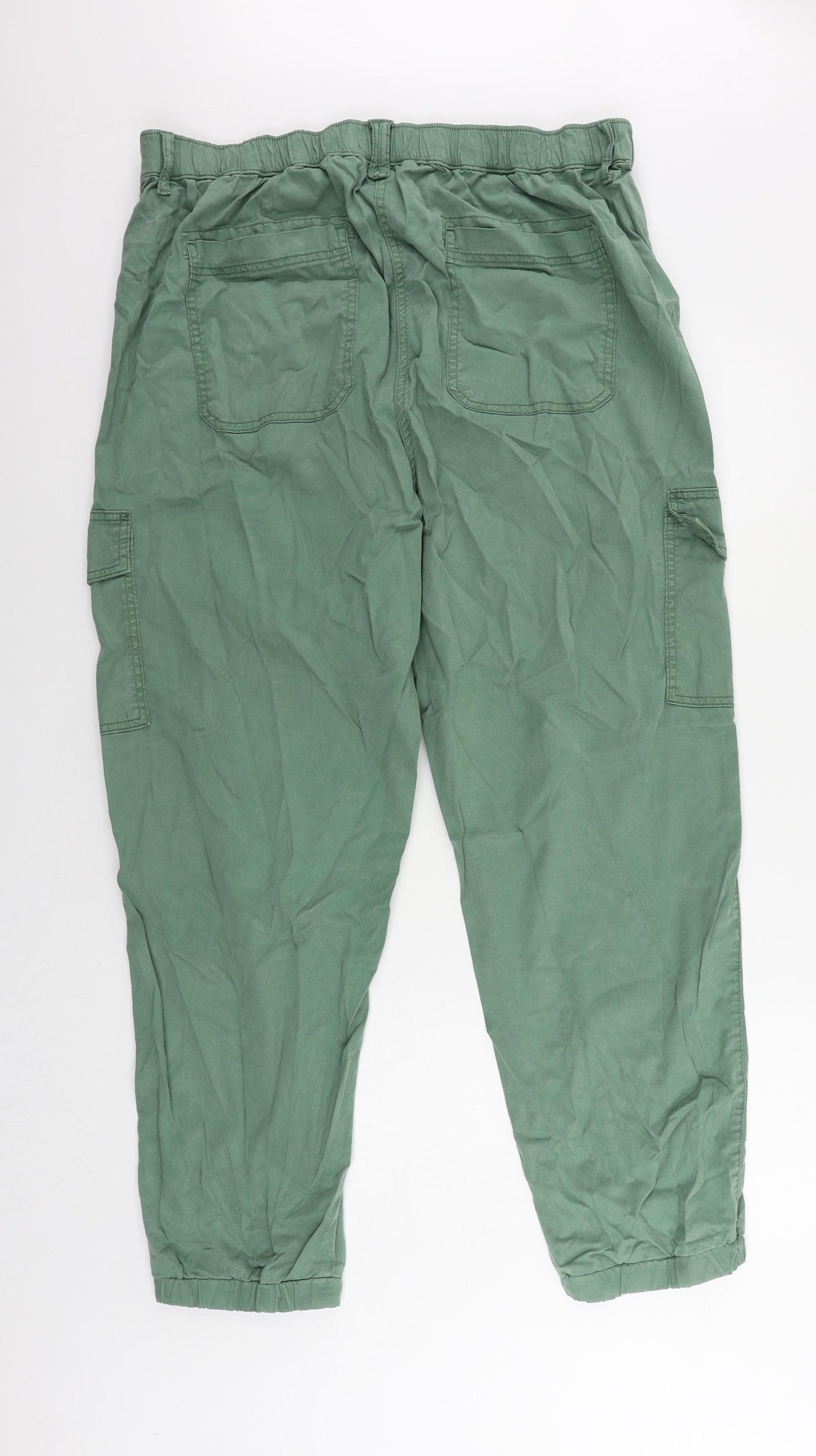 Marks and Spencer Womens Green Lyocell Cargo Trousers Size 18 L29 in Regular Zip - Elastic Waist