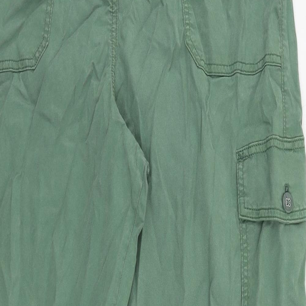 Marks and Spencer Womens Green Lyocell Cargo Trousers Size 18 L29 in Regular Zip - Elastic Waist