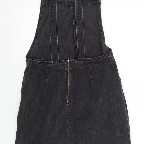 ASOS Womens Black Cotton Pinafore/Dungaree Dress Size 12 Square Neck Button