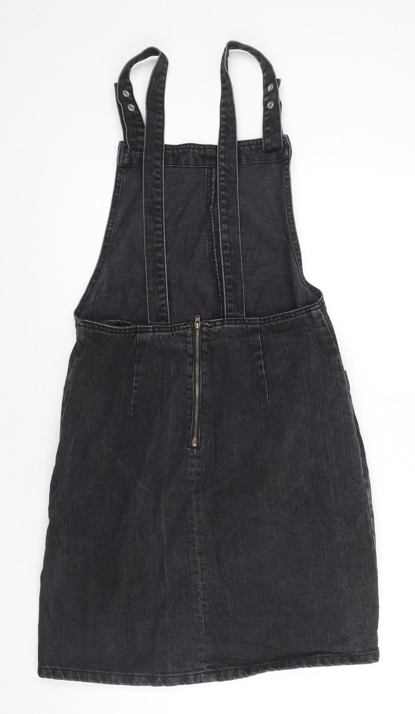 ASOS Womens Black Cotton Pinafore/Dungaree Dress Size 12 Square Neck Button