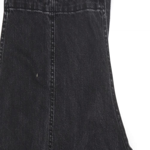 ASOS Womens Black Cotton Pinafore/Dungaree Dress Size 12 Square Neck Button