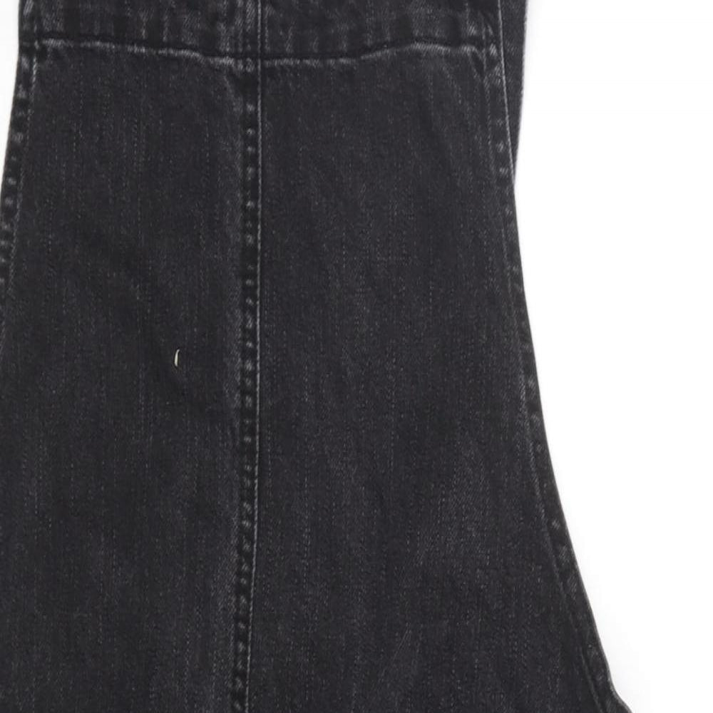 ASOS Womens Black Cotton Pinafore/Dungaree Dress Size 12 Square Neck Button