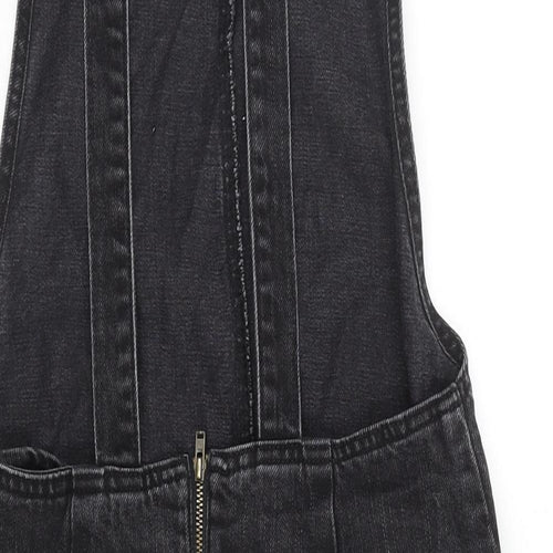 ASOS Womens Black Cotton Pinafore/Dungaree Dress Size 12 Square Neck Button
