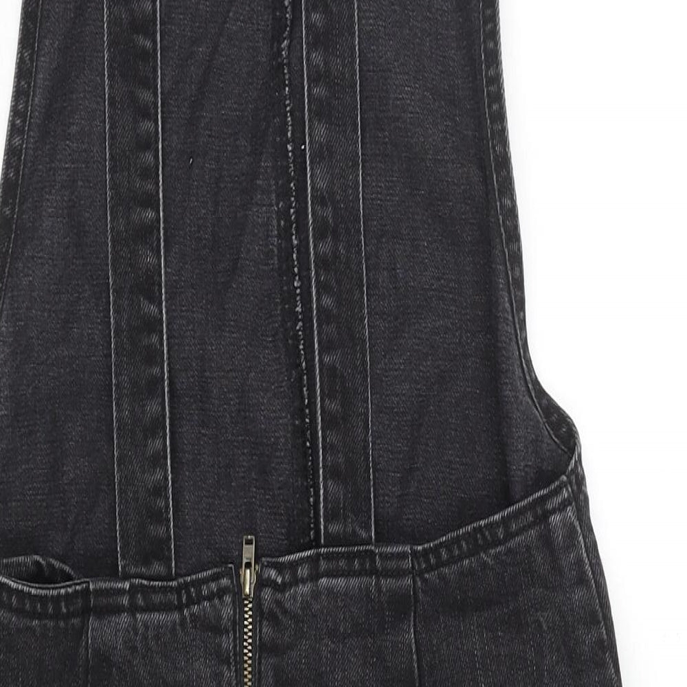 ASOS Womens Black Cotton Pinafore/Dungaree Dress Size 12 Square Neck Button