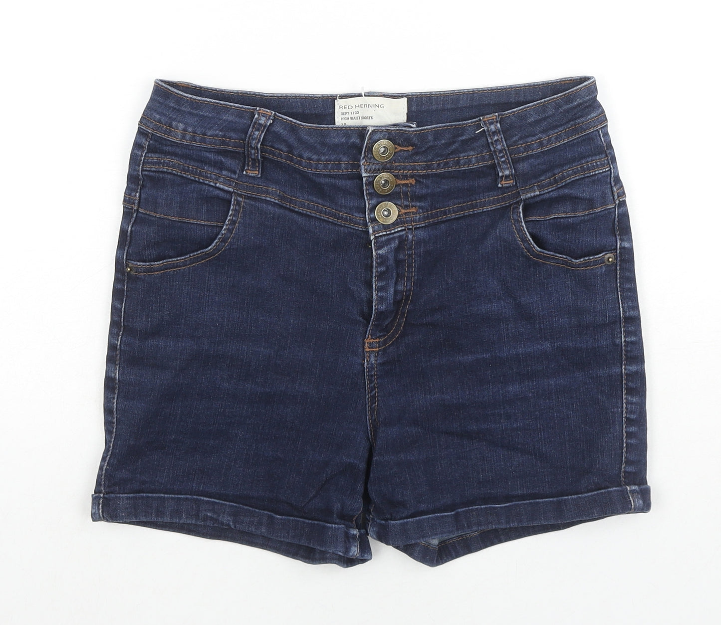 Red Herring Womens Blue Cotton Hot Pants Shorts Size 10 L3 in Regular Zip