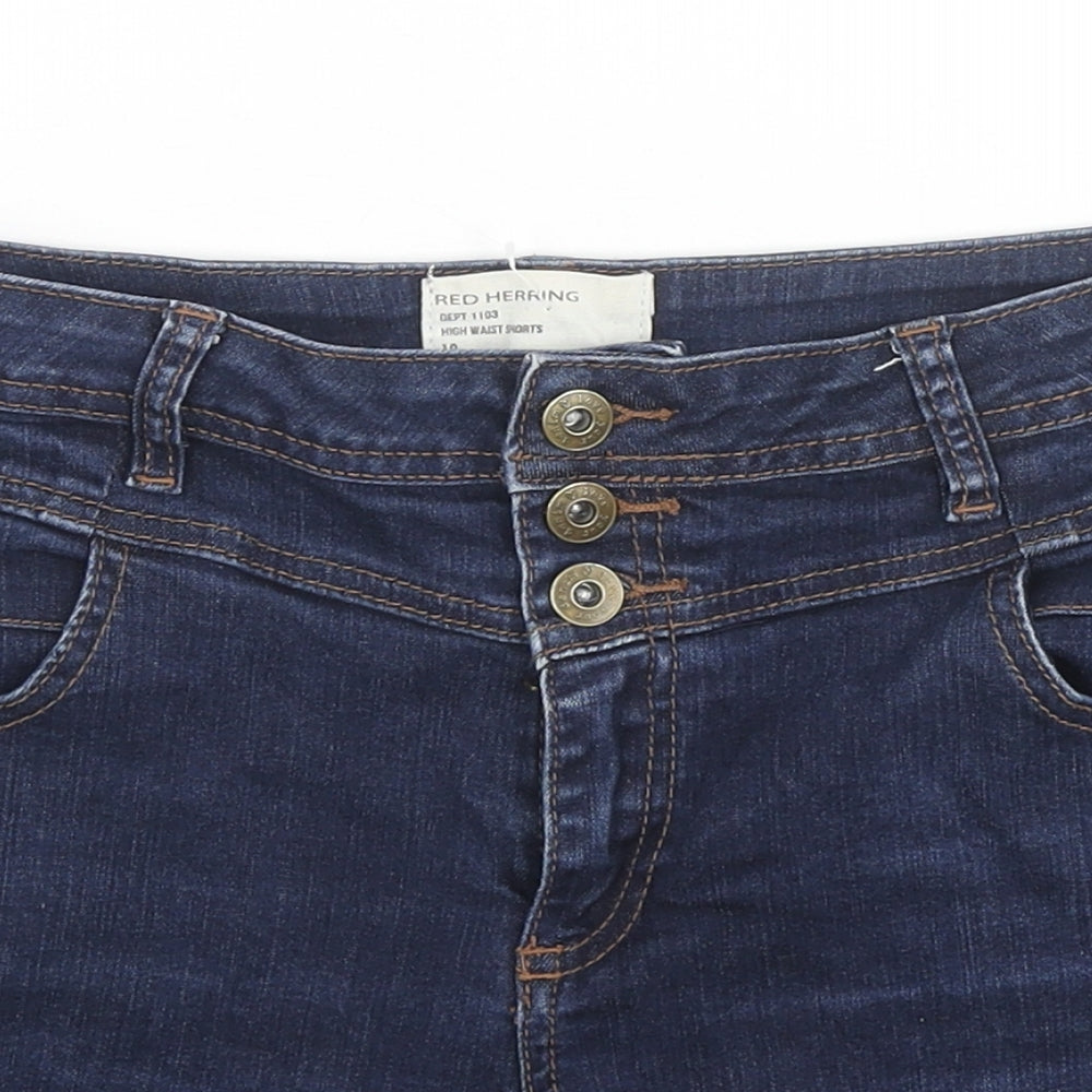 Red Herring Womens Blue Cotton Hot Pants Shorts Size 10 L3 in Regular Zip