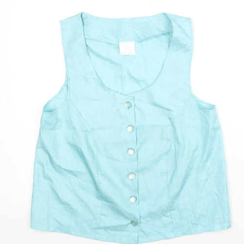 Charnos Womens Blue Polyester Basic Button-Up Size 12 Scoop Neck