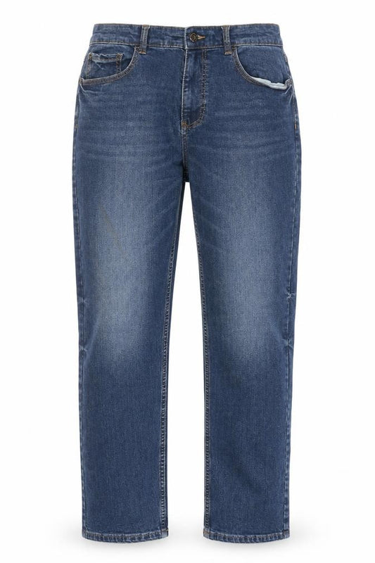 Front view of Next women’s blue cotton straight jeans, size UK 30, 32-inch leg regular zip