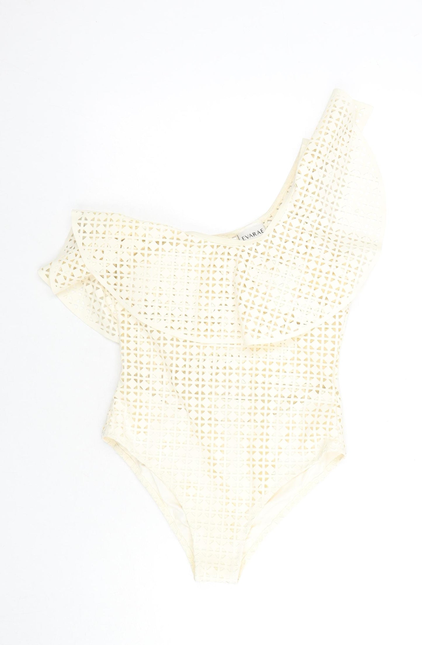 Evarae Womens Beige Geometric Polyester One Piece Size S - Cut Out Detail One Sleeve