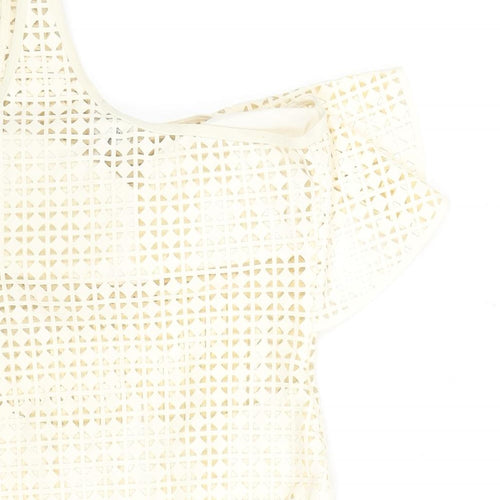 Evarae Womens Beige Geometric Polyester One Piece Size S - Cut Out Detail One Sleeve