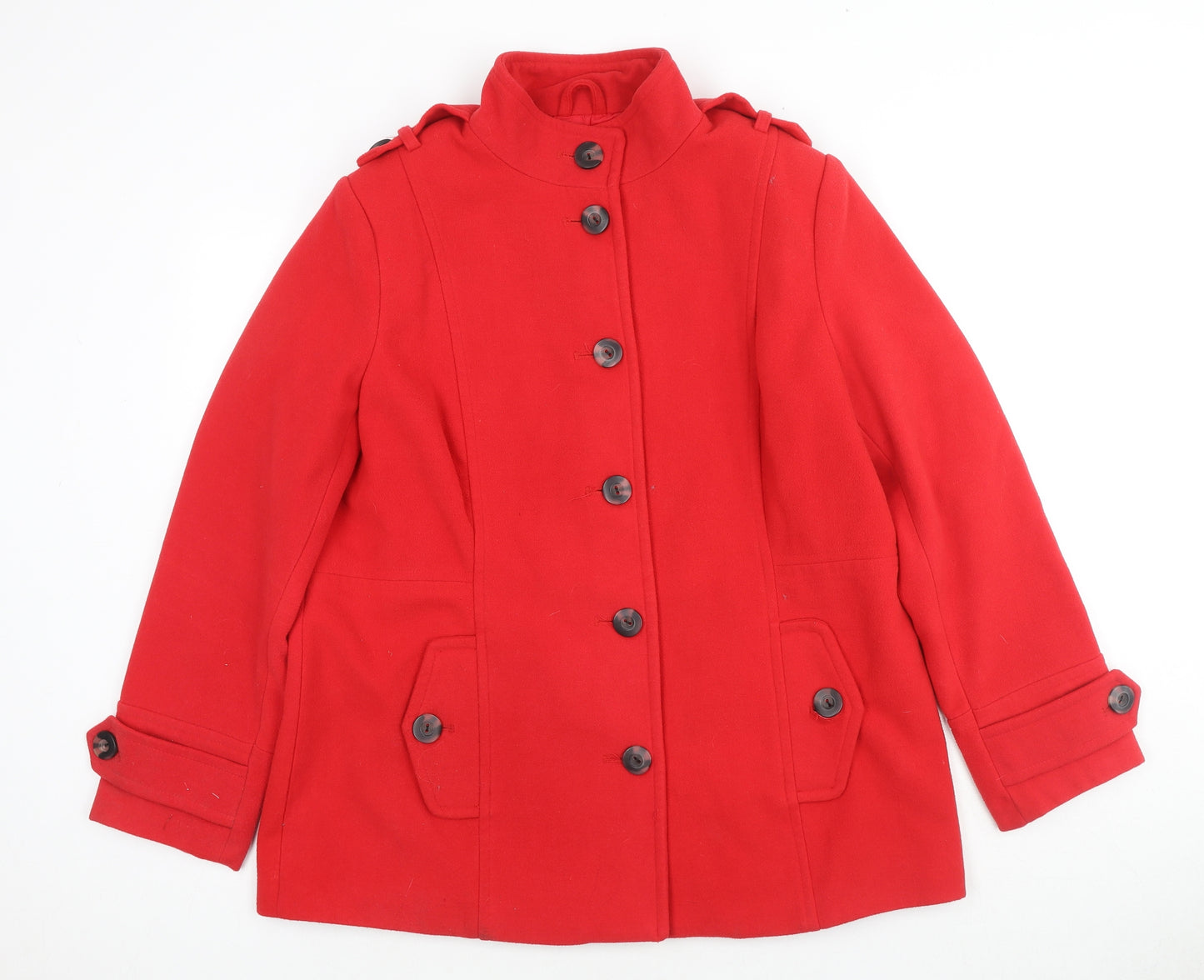 Warehouse Womens Red Pea Coat Coat Size 16 Button