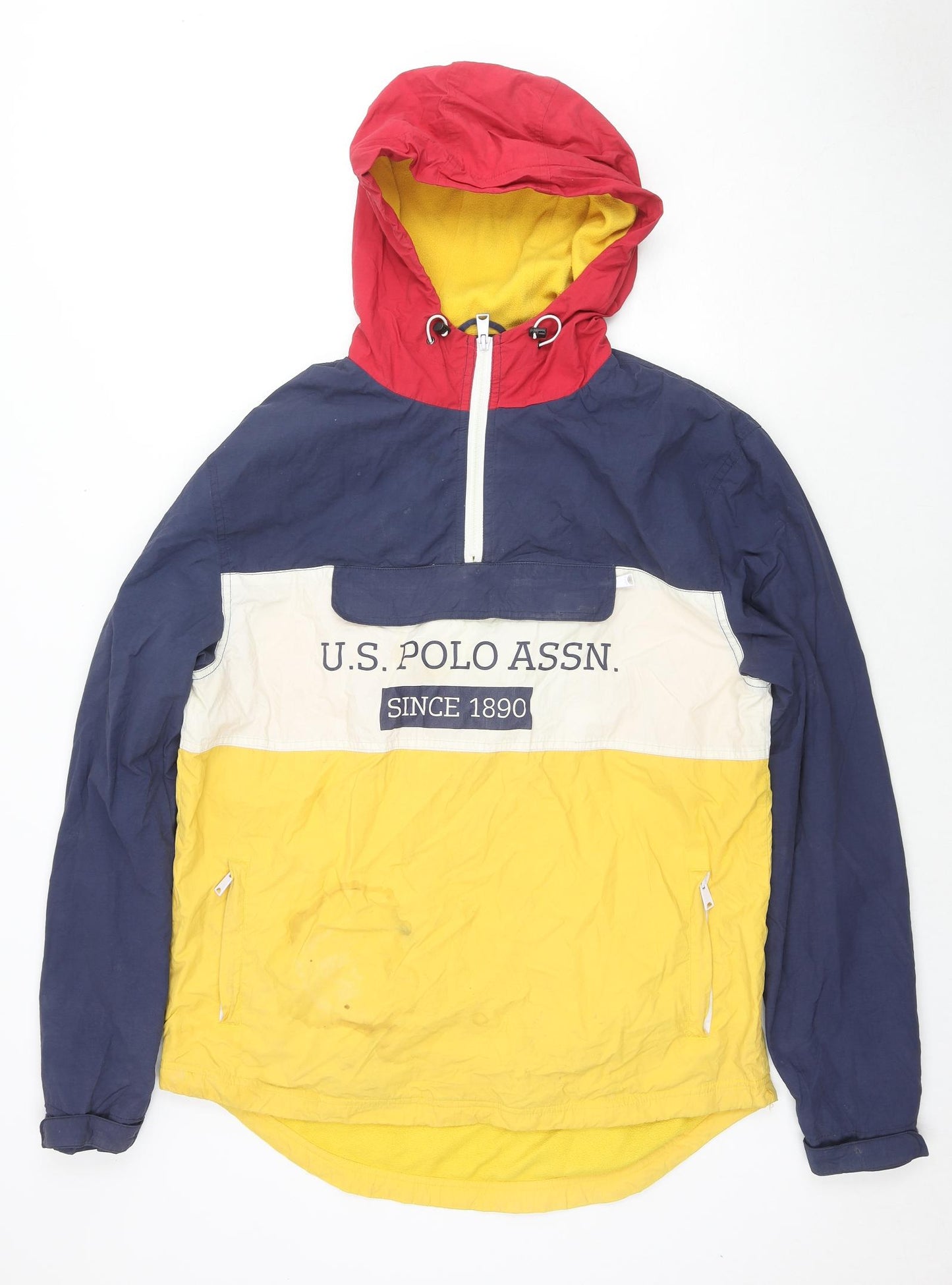 US Polo Assn. Mens Multicoloured Nylon Pullover Hoodie Size M - Colourblock Pattern Logo