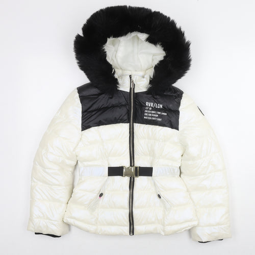 River Island Girls White Colourblock Puffer Jacket Jacket Size 9-10 Years Zip