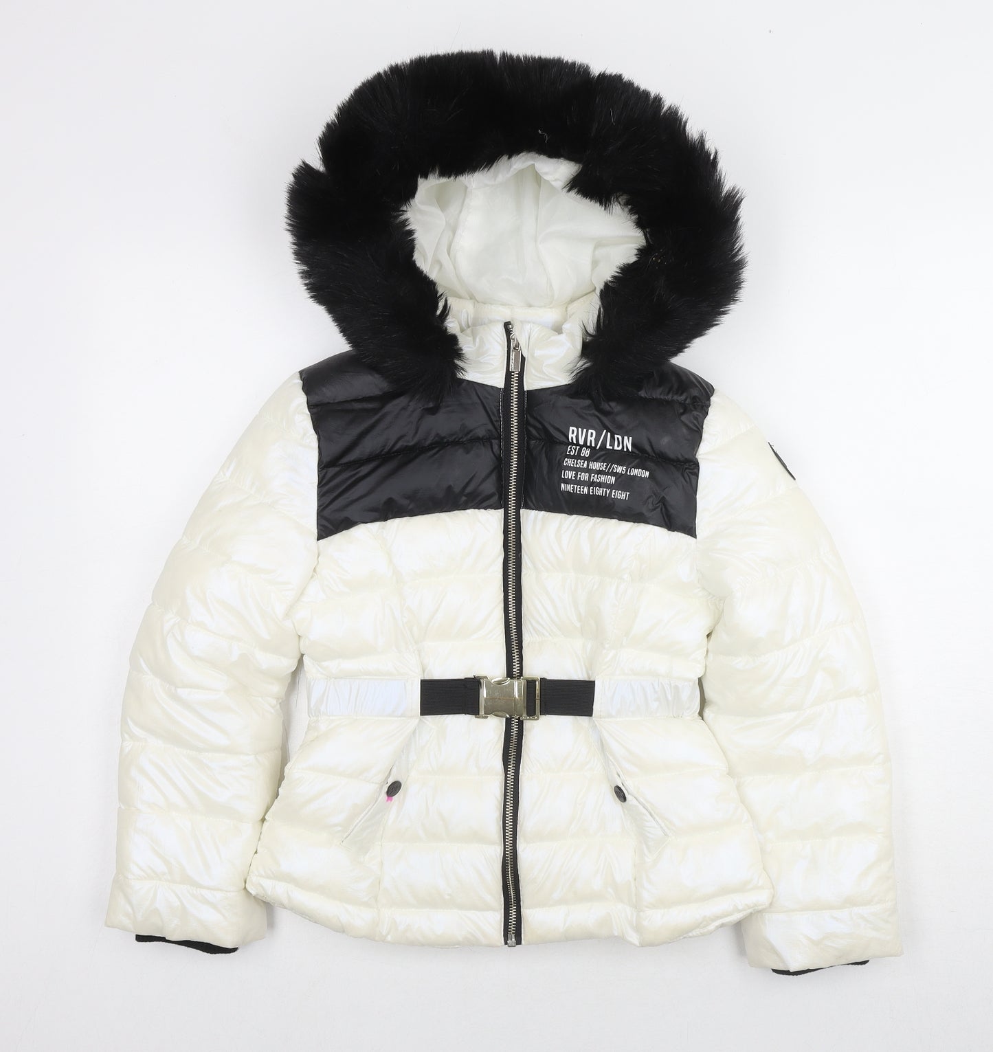 River Island Girls White Colourblock Puffer Jacket Jacket Size 9-10 Years Zip