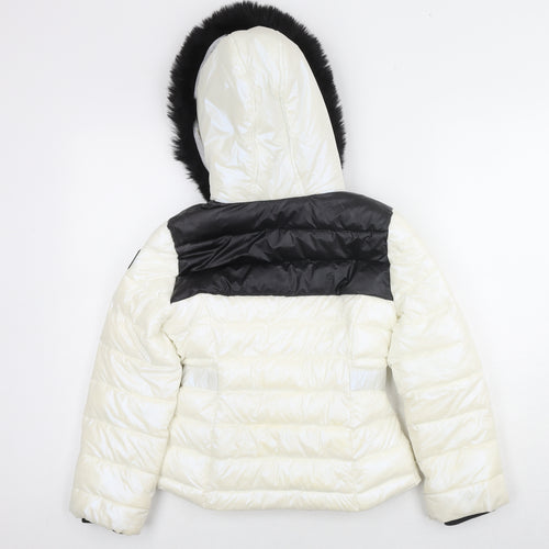 River Island Girls White Colourblock Puffer Jacket Jacket Size 9-10 Years Zip