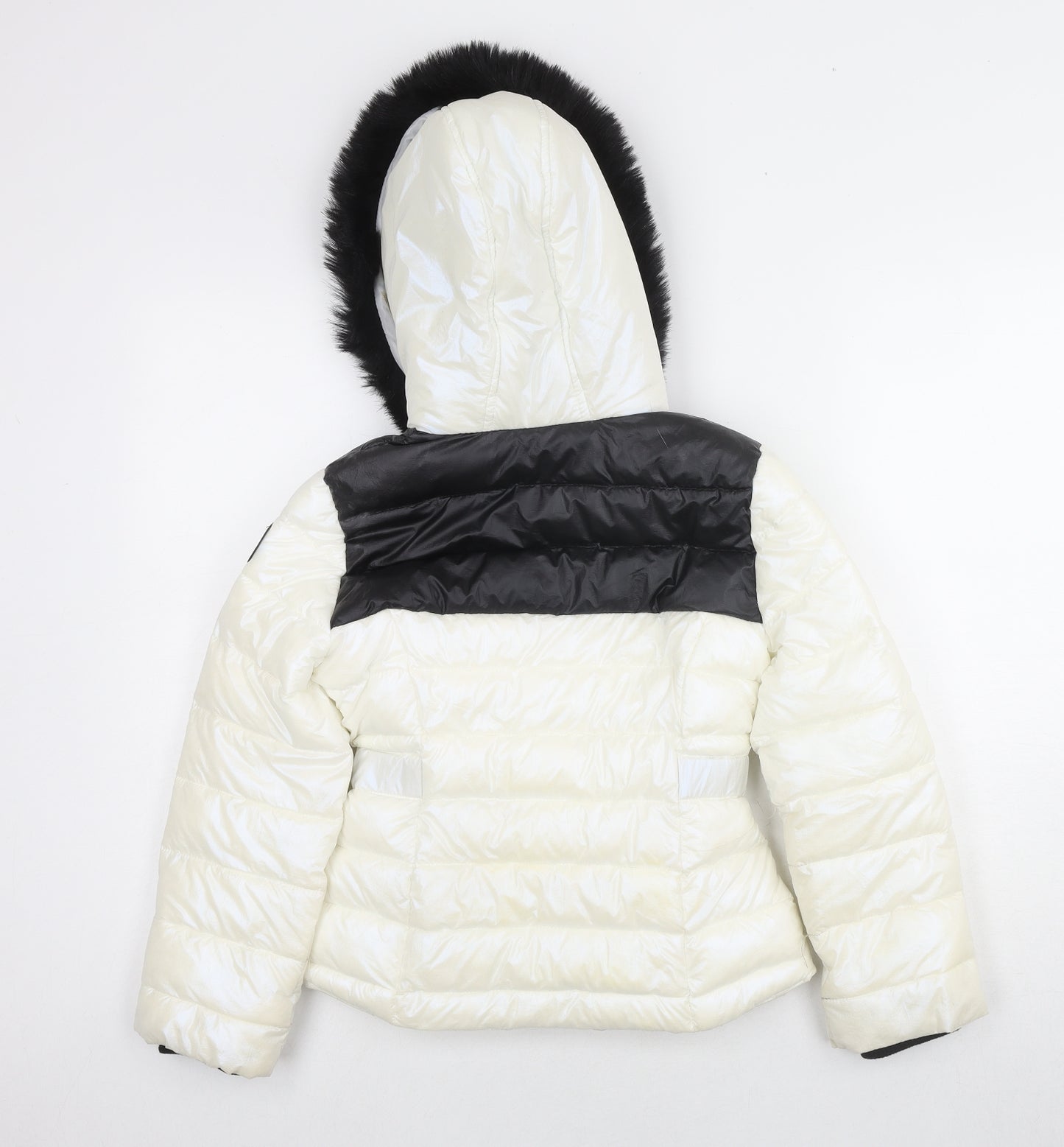 River Island Girls White Colourblock Puffer Jacket Jacket Size 9-10 Years Zip