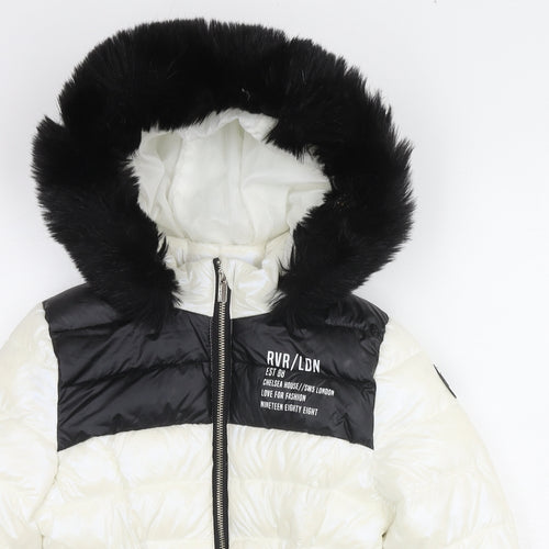 River Island Girls White Colourblock Puffer Jacket Jacket Size 9-10 Years Zip