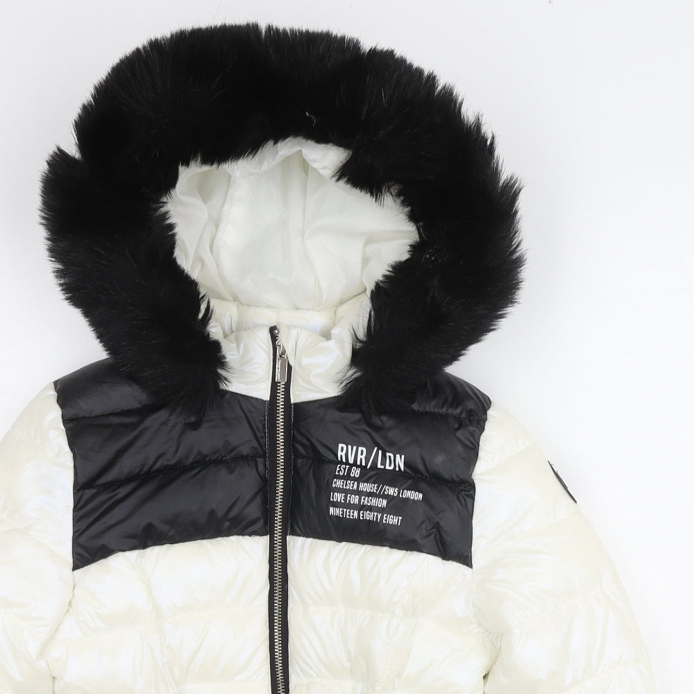 River Island Girls White Colourblock Puffer Jacket Jacket Size 9-10 Years Zip