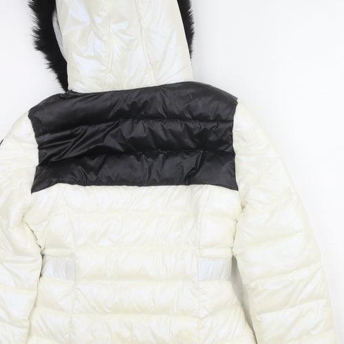 River Island Girls White Colourblock Puffer Jacket Jacket Size 9-10 Years Zip