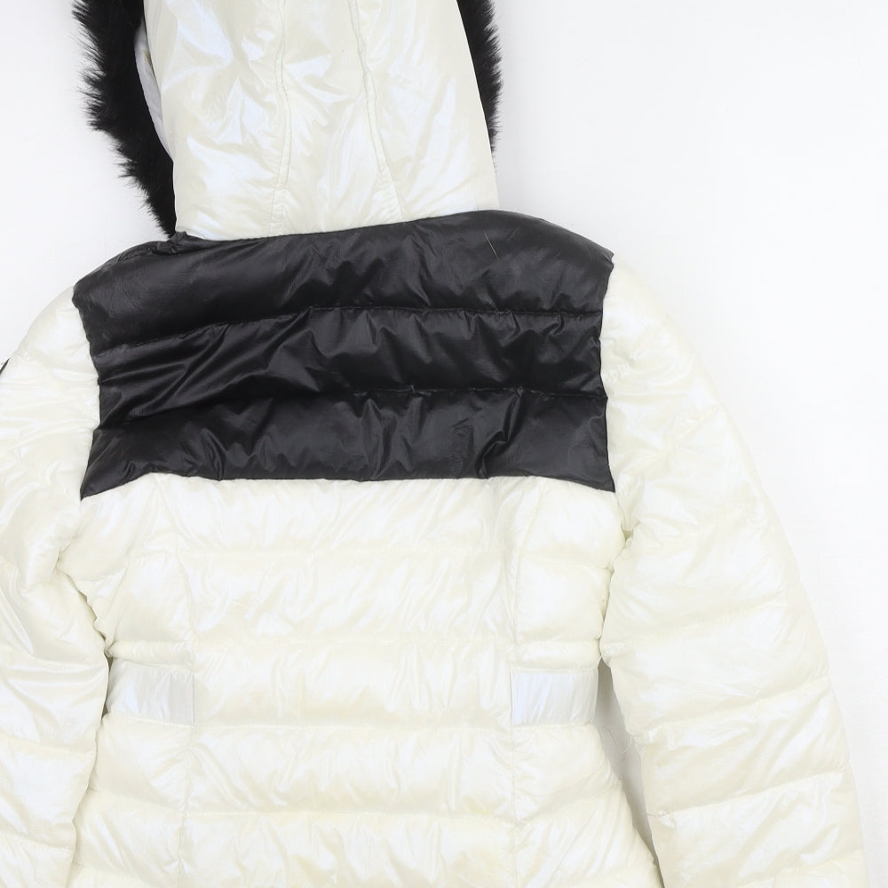 River Island Girls White Colourblock Puffer Jacket Jacket Size 9-10 Years Zip