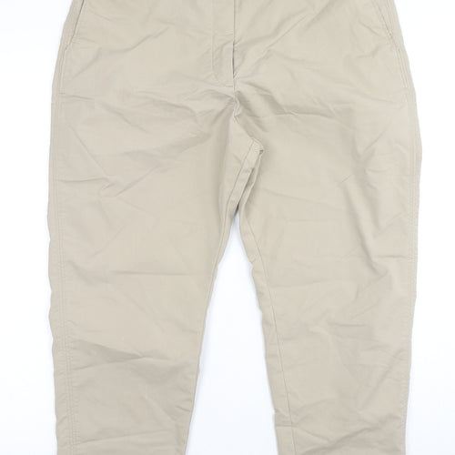 Marks and Spencer Womens Beige Cotton Cropped Trousers Size 16 L24 in Regular Zip