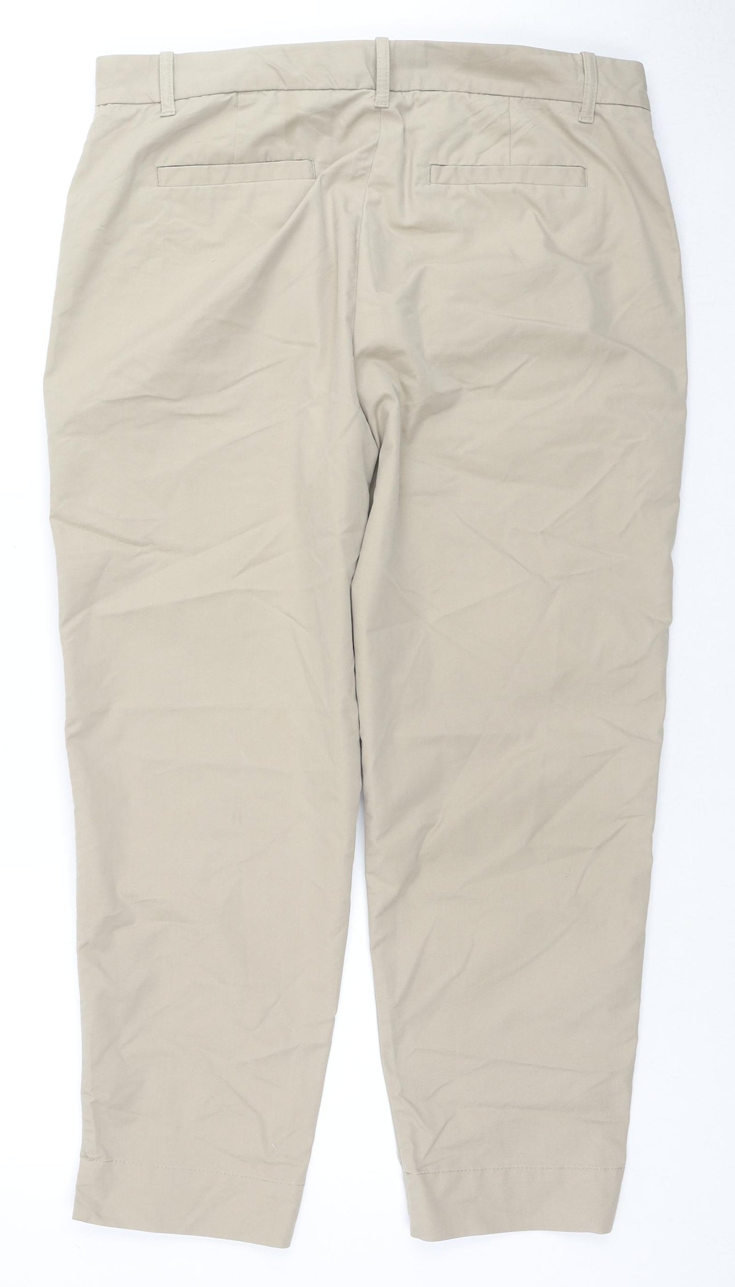 Marks and Spencer Womens Beige Cotton Cropped Trousers Size 16 L24 in Regular Zip