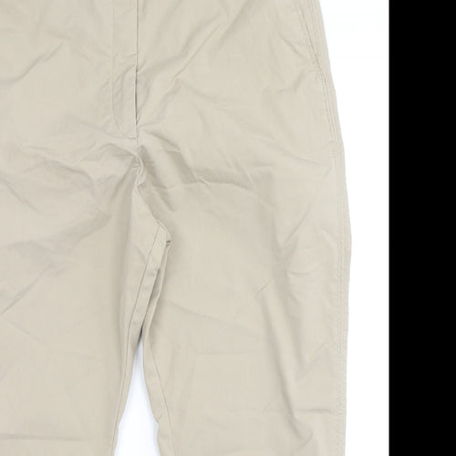 Marks and Spencer Womens Beige Cotton Cropped Trousers Size 16 L24 in Regular Zip
