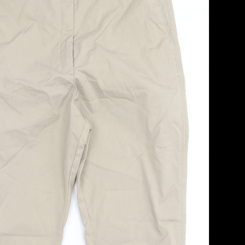 Marks and Spencer Womens Beige Cotton Cropped Trousers Size 16 L24 in Regular Zip