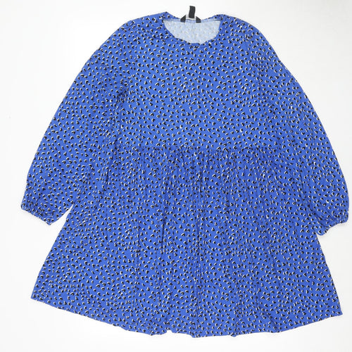 New Look Womens Blue Geometric Polyester Fit & Flare Size 10 Round Neck Pullover