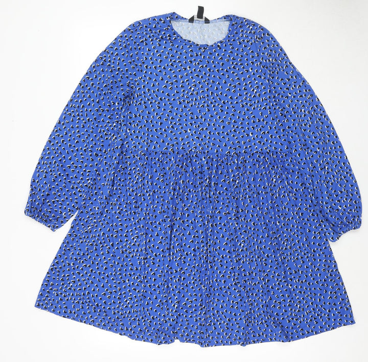 New Look Womens Blue Geometric Polyester Fit & Flare Size 10 Round Neck Pullover
