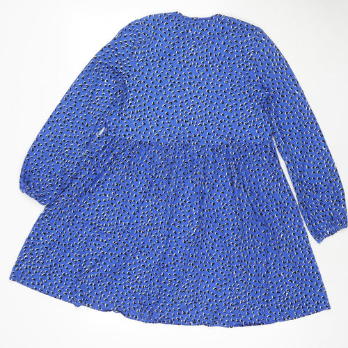 New Look Womens Blue Geometric Polyester Fit & Flare Size 10 Round Neck Pullover