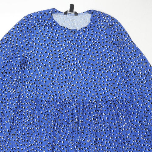 New Look Womens Blue Geometric Polyester Fit & Flare Size 10 Round Neck Pullover