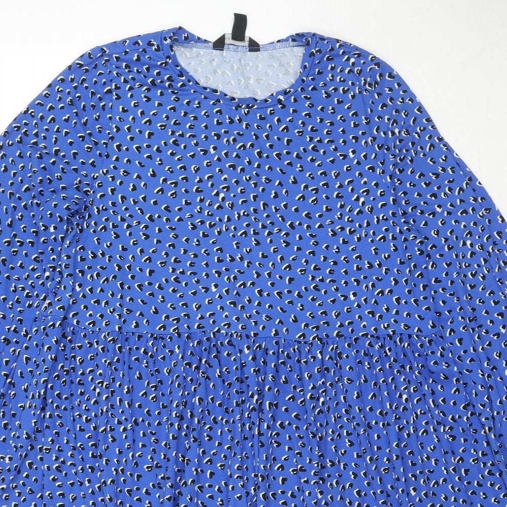 New Look Womens Blue Geometric Polyester Fit & Flare Size 10 Round Neck Pullover