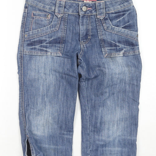 &Now Girls Blue Cotton Cropped Jeans Size 11-12 Years Regular Snap