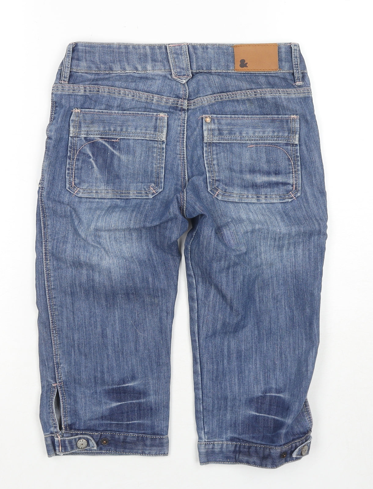 &Now Girls Blue Cotton Cropped Jeans Size 11-12 Years Regular Snap