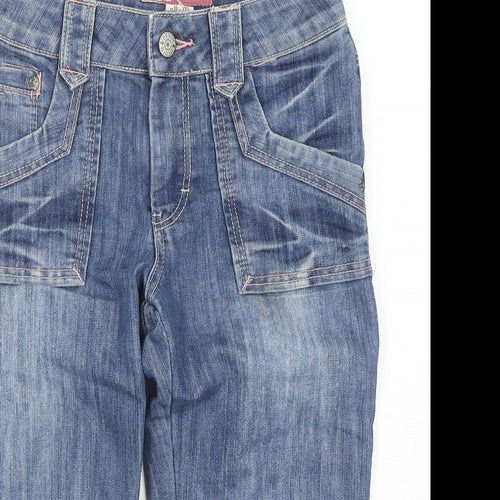 &Now Girls Blue Cotton Cropped Jeans Size 11-12 Years Regular Snap