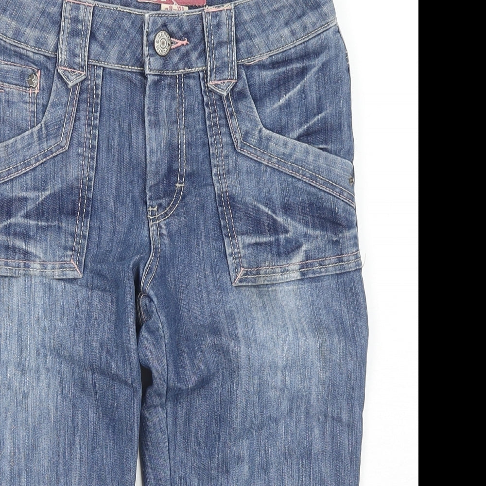 &Now Girls Blue Cotton Cropped Jeans Size 11-12 Years Regular Snap
