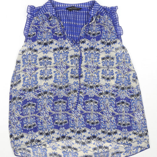 Dorothy Perkins Womens Blue Floral Polyester Basic Tank Size 10 V-Neck