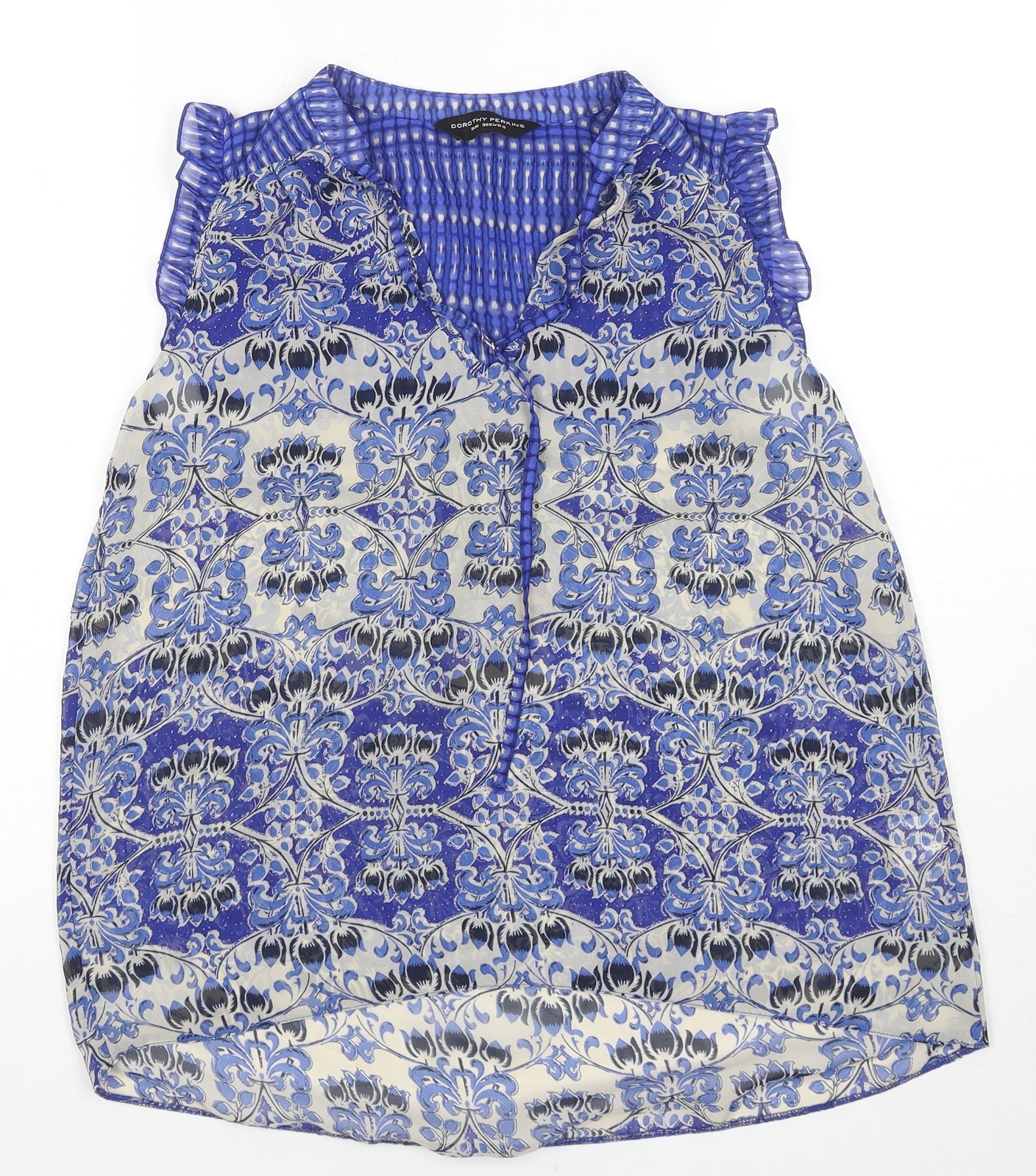 Dorothy Perkins Womens Blue Floral Polyester Basic Tank Size 10 V-Neck
