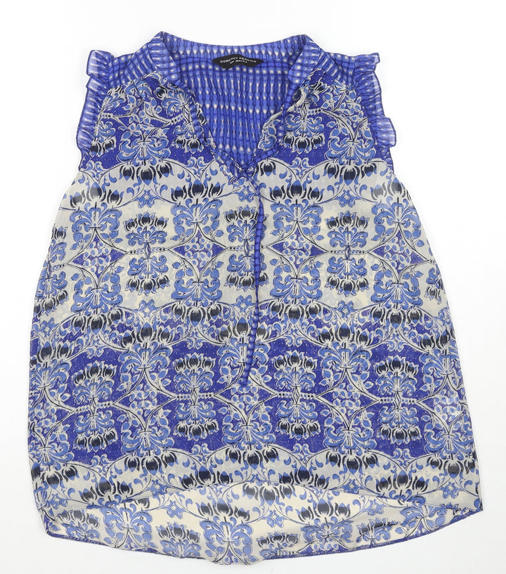 Dorothy Perkins Womens Blue Floral Polyester Basic Tank Size 10 V-Neck